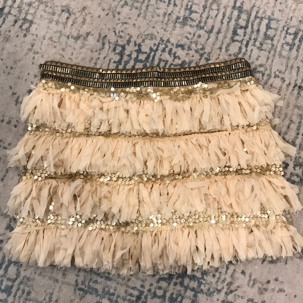 Cream, fringe, Brad and sequin skirt SZ Medium